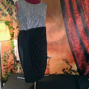 EUC: ENFOCUS Size 18W Black Silver Chic Metallic Ruched Party Dress